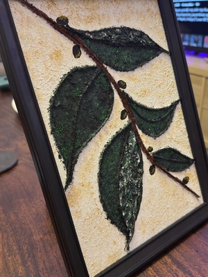 Relief painting Olive branch in black frame like new