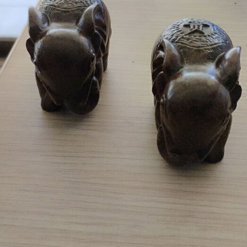 Set of 2 Wooden Feng Shui Elephant Figurines, Lucky Charms