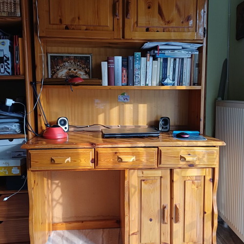 Multipurpose Desk and Bookcase from Solid Swedish Pine Wood, Like New