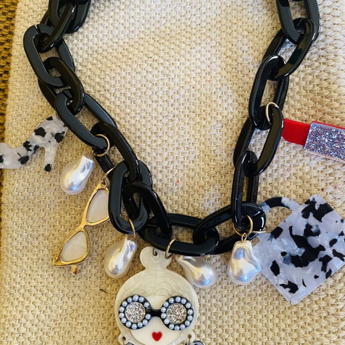 Acrylic charms statement necklace inspired by Iris Apfel, new