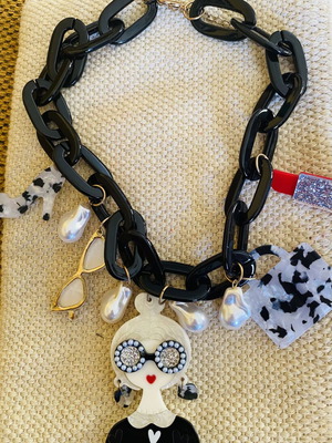 Acrylic charms statement necklace inspired by Iris Apfel, new