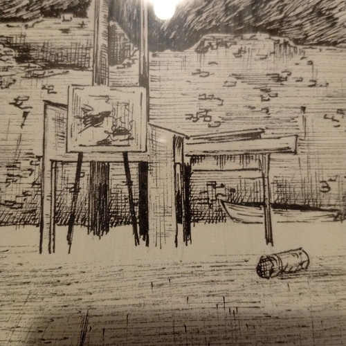Ink drawing on paper artwork used, signed by artist