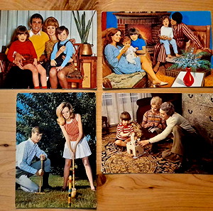 4 vintage ευχετήριες κάρτες Οικογένεια αχρησιμοποίητα-πακέτο