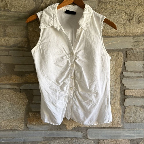 Vintage K.O.M.B.I. World Ruched Sleeveless Linen Blend Top like new, white