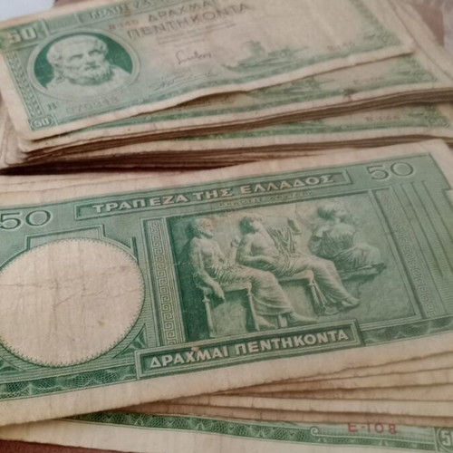 50 Drachma Banknotes 1939 used, pack of 40, Bank of Greece