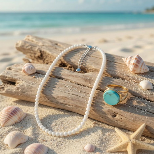 White Handmade Beach Jewelry Set Necklace and Bracelet
