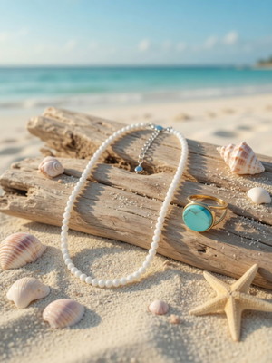 White Handmade Beach Jewelry Set Necklace and Bracelet