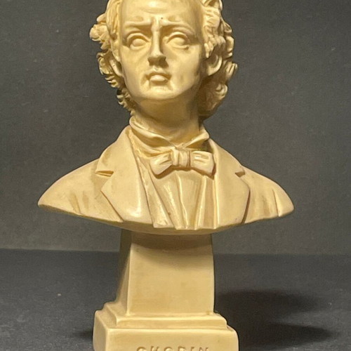 Chopin Bust vintage mid-century bonded alabaster sculpture