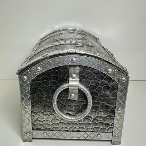 Metal Storage Chest used, Gothic style with medieval symbols