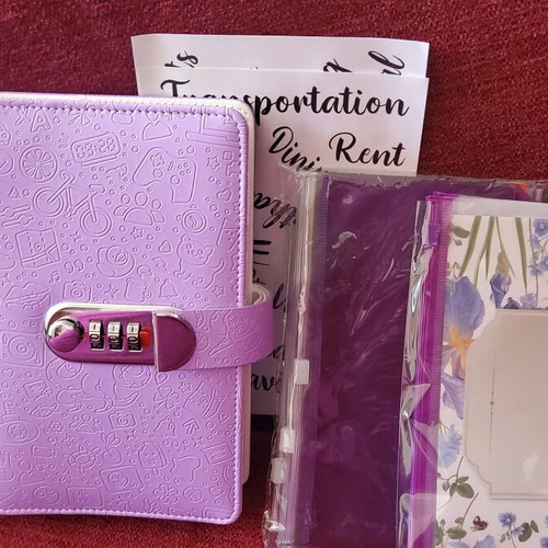 A6 Spiral Notebook with Zip Pockets and Code Lock new, purple