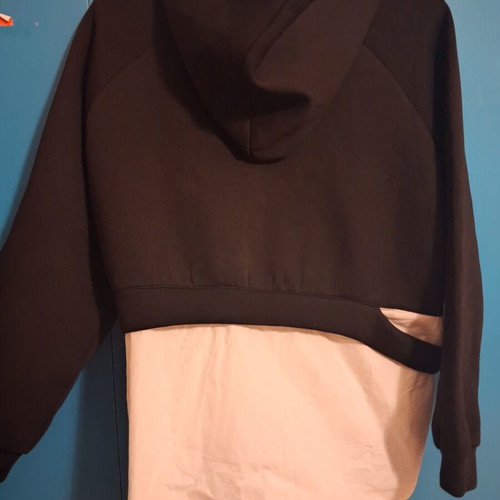 Modern hoodie with integrated shirt fabric like new, black, size M