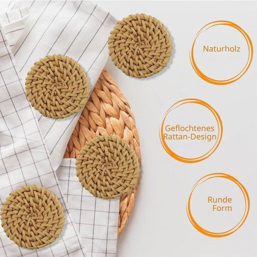 Morobor wooden self-adhesive hooks with rattan design, set of 5