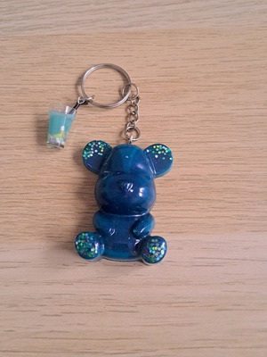 Handmade Bear Keychain in Petrol Color Resin
