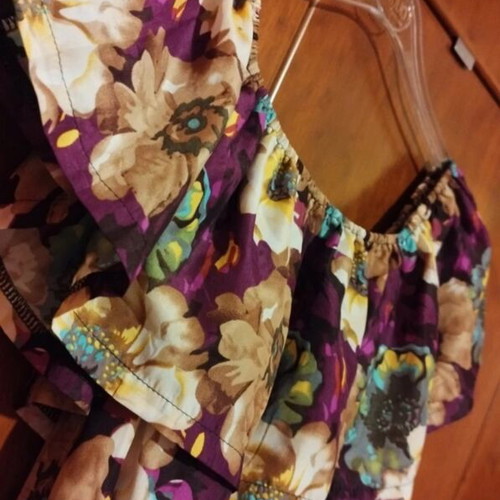 Floral mini dress used, purple, elastic waist, size XL