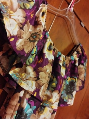 Floral mini dress used, purple, elastic waist, size XL
