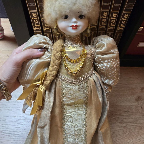 Russian handmade glass doll like new, golden with glass feet