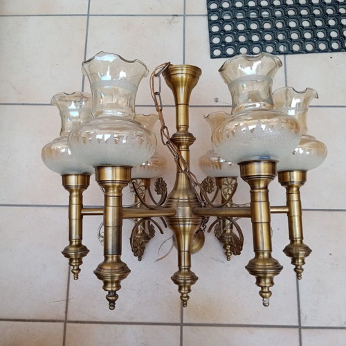 Vintage brass ceiling light with 6 lamps, like new