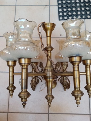 Vintage φωτιστικό οροφής μπρούτζινο με 6 λάμπες, σαν καινούργιο