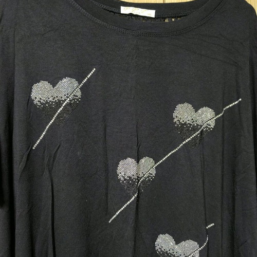Short-Sleeve Blouse new, black, size XL with rhinestone hearts