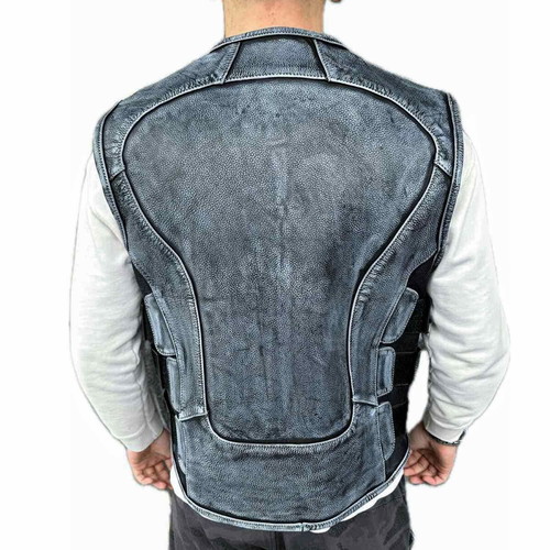 Leather motorcycle vest Retro Gray Motomall new, gray
