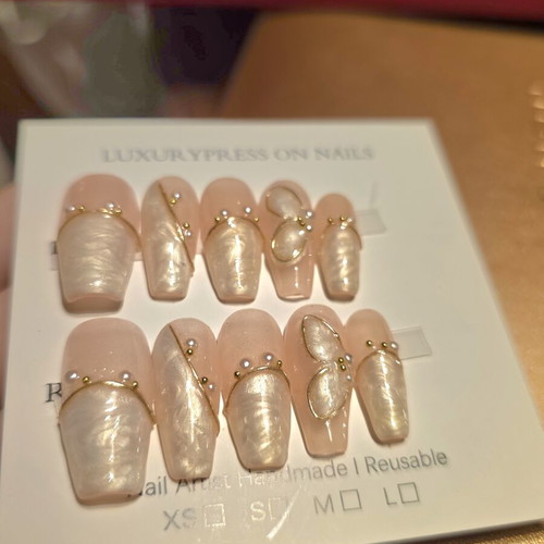 Press on nails handmade double layered acrylic cat eye with marble decoration