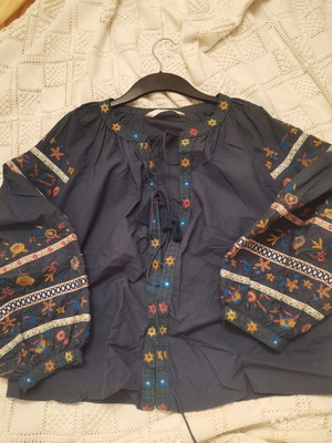 Zara shirt with colorful embroidered sleeves, blue, size M
