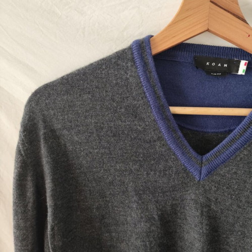 Koan men's V-neck knitted sweater gray new, size S