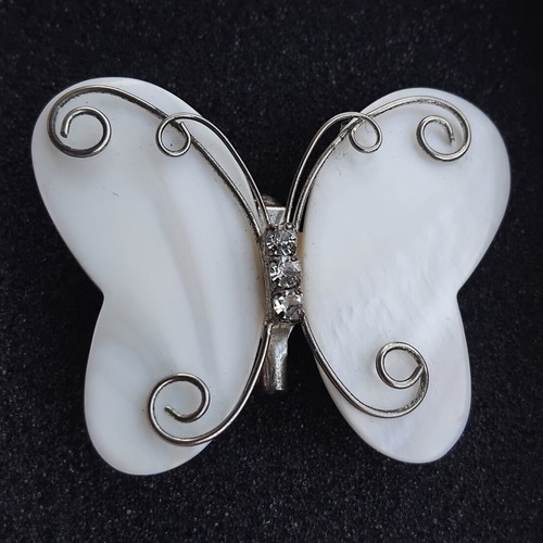 Vintage Butterfly Brooch Mother of Pearl with Rhinestones like new