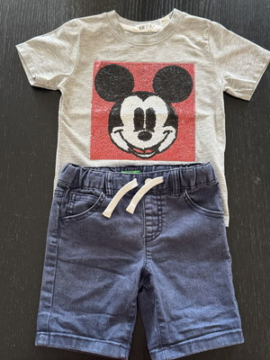 Mickey set with Benetton soft denim shorts and grey H&M T-shirt like new