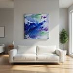 Project Neptune's Veil Deep Blue & Teal Fluid Acrylic Painting 70x70 cm new