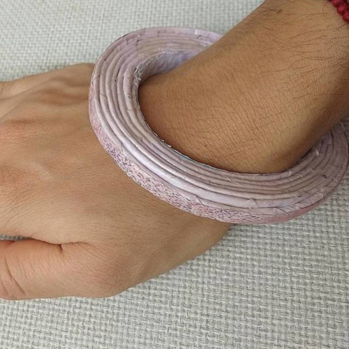 Pink open bangle bracelet made of paper new, handmade