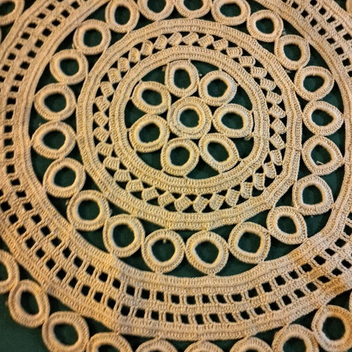 Vintage round doilies set of 2, beige, lace yarn, new