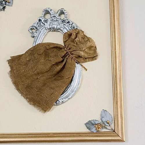 Handmade frame with fabric dress, gold frame and silver oval frame