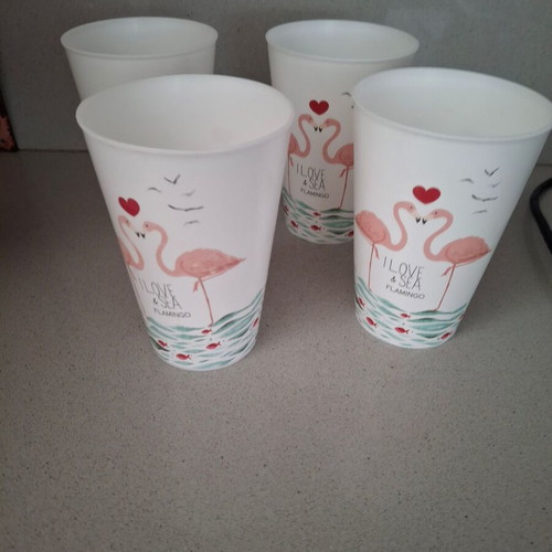 Plastic cups used, set of 4 with summer design