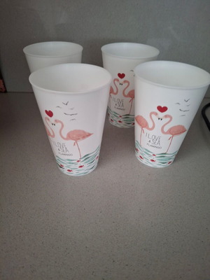 Plastic cups used, set of 4 with summer design