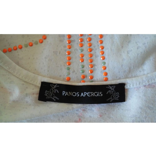 Panos Apergis Summer Cotton T-shirt Like New, Medium, White and Orange