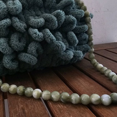 Puffy bag handmade handheld dark green with marble chain new