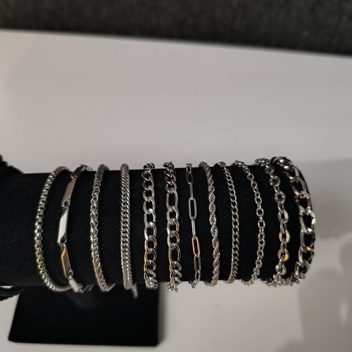 12 men's stainless steel bracelets, silver