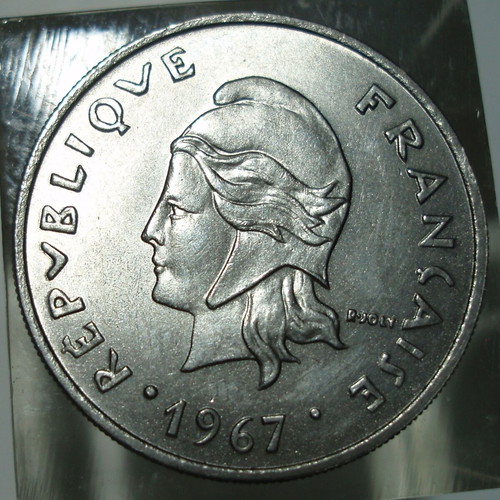 20 Francs 1967 coin used, French Polynesia and Vanuatu