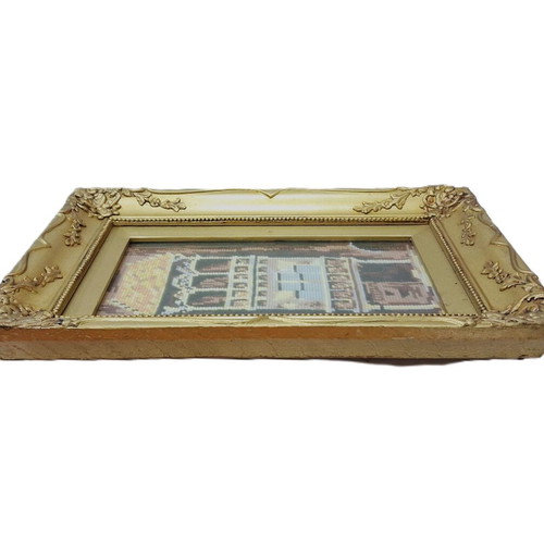 Vintage Gobelin Cross Stitch Architectural Scene in Frame like new