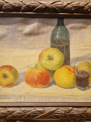 Kostas Geskos oil painting used with carved wooden frame
