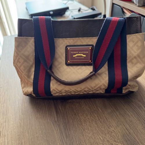 Tommy Hilfiger shoulder bag used, beige and brown