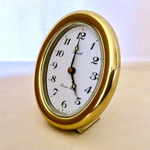 Kienzle Quartz Alarm Desk Clock New Oval Gold-Tone Polished Brass