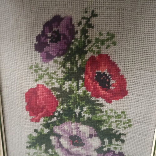 Embroidery with flowers in frame 45cm x 25cm like new