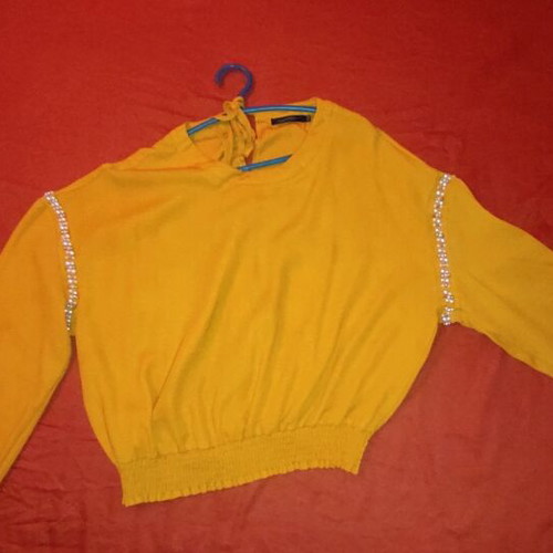 Mustard blouse with pearls new