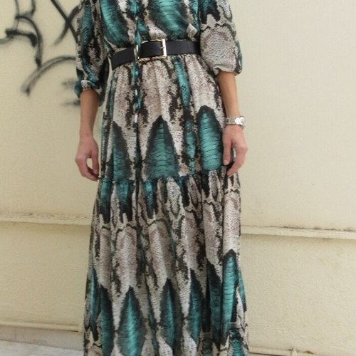 Long dress snake size s like new, beige and green