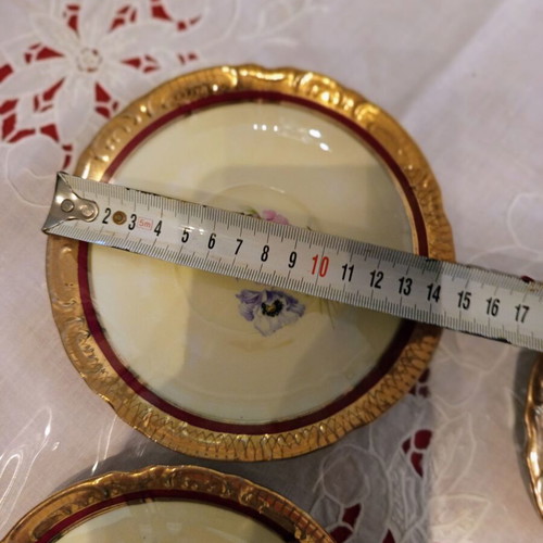 Vintage porcelain tea set 6 pieces used with burgundy and gold details