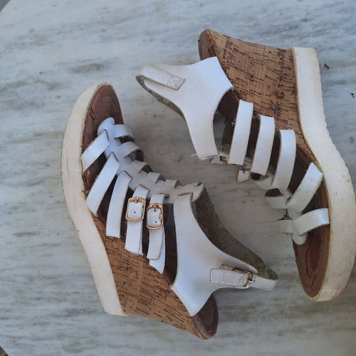 Platform sandals Fashion Icon used, white straps, cork sole, size 41