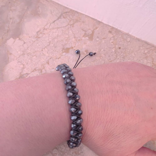 Macrame bracelet like new with black crystal beads