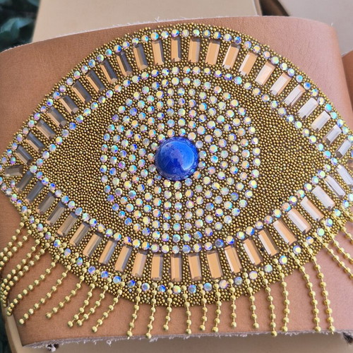 Handmade Evil Eye Sandals new, brown and gold platform